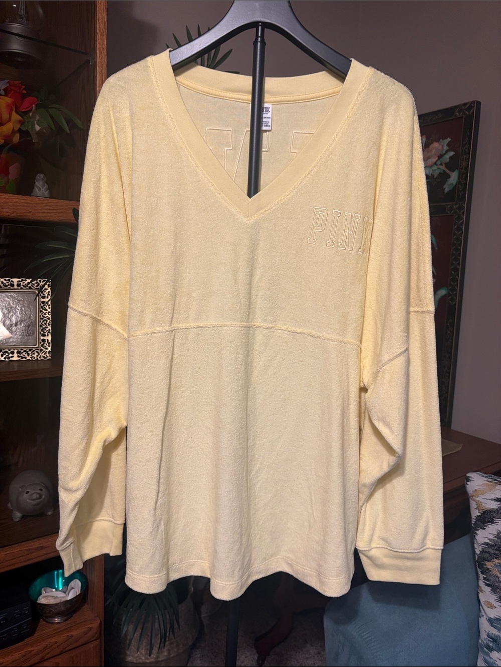 PINK Victoria's Secret Yellow Embroidered Logo Sweatshirt